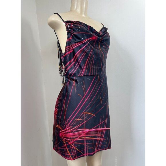 RETROFETE Ariella Black Fireworks Printed Spaghetti Strap Mini Dress Siz… - Picture 5 of 9